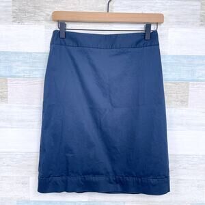 Brooks Brothers Stretch Poplin Pencil Skirt Navy Blue Cotton Career Womens 2